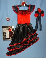 Spanish Flamenco Costume dress girls 12-14-Flower headband-hairclip-castanet-LOT