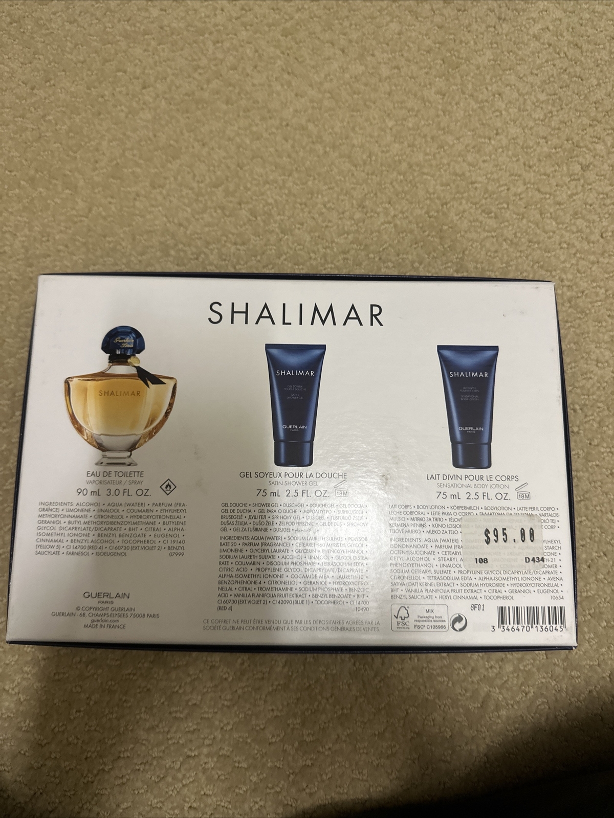 SHALIMAR GUERLAIN PARIS 3 PIECE edt spray 90ml 3 oz shower gel 75ml 2 ...