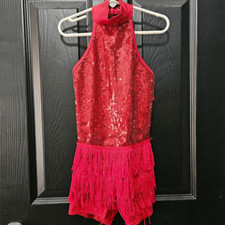 Weissman NWOT child intermediate dance costume red fringe jazz tap solo