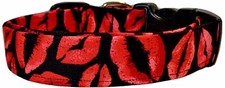 Red Lips  Kisses On Black Valentines Day Handmade Dog Collar