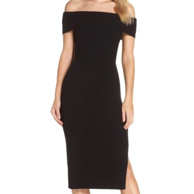 Women's Black Eliza J Off the Shoulder Midi Sweater Dress sz M | eBay