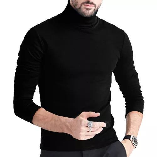 Men's Slim Fit T-Shirt Turtleneck Pullover Long Sleeve Jumper Top Warm Casual US - Picture 12 of 15