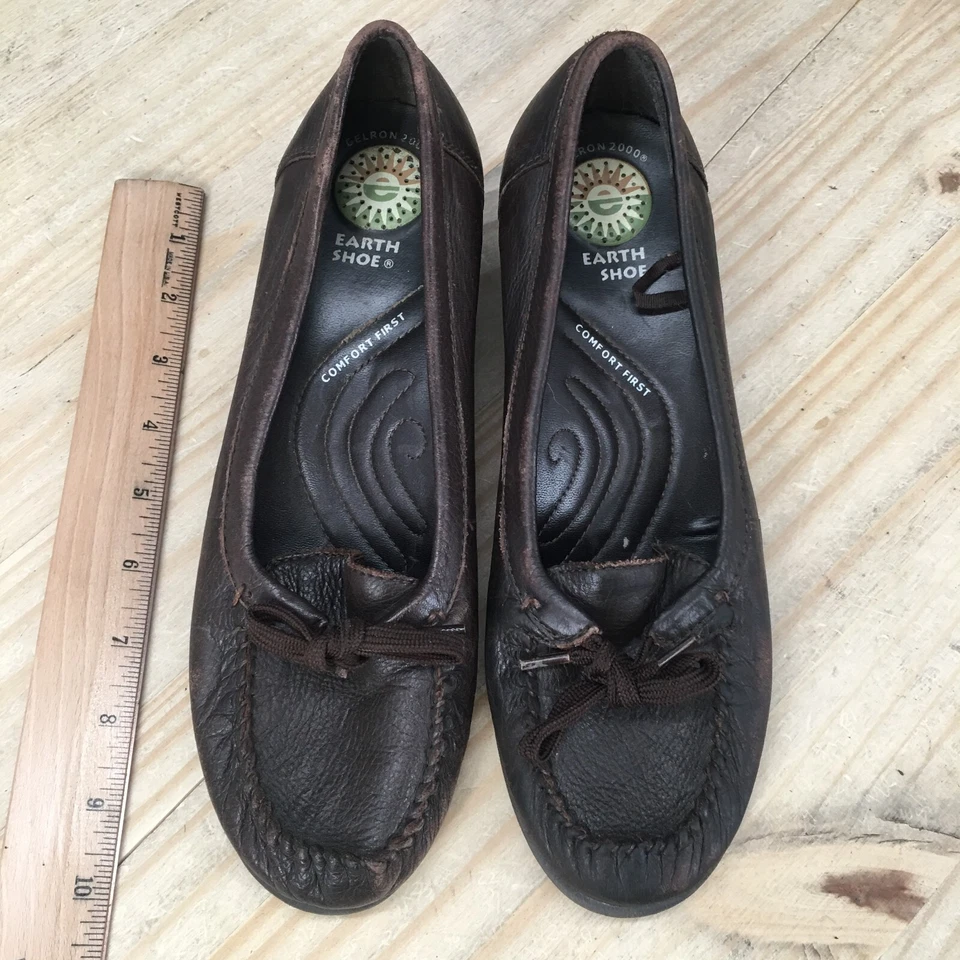 Earth 鞋高跟鞋女式 8.5 Holly 楔形乐福鞋 Gelron 2000 泵棕色皮革 — 第 4/4 张图片