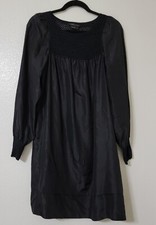 BCBGMaxAzria Smock Georget 100% Silk Mini Dress Crochet Details Ganni like