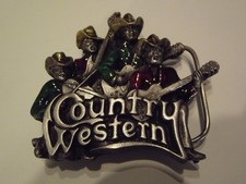Vintage 1980s Bergamot Pewter Belt Buckle COUNTRY WESTERN Music Cowboy Band