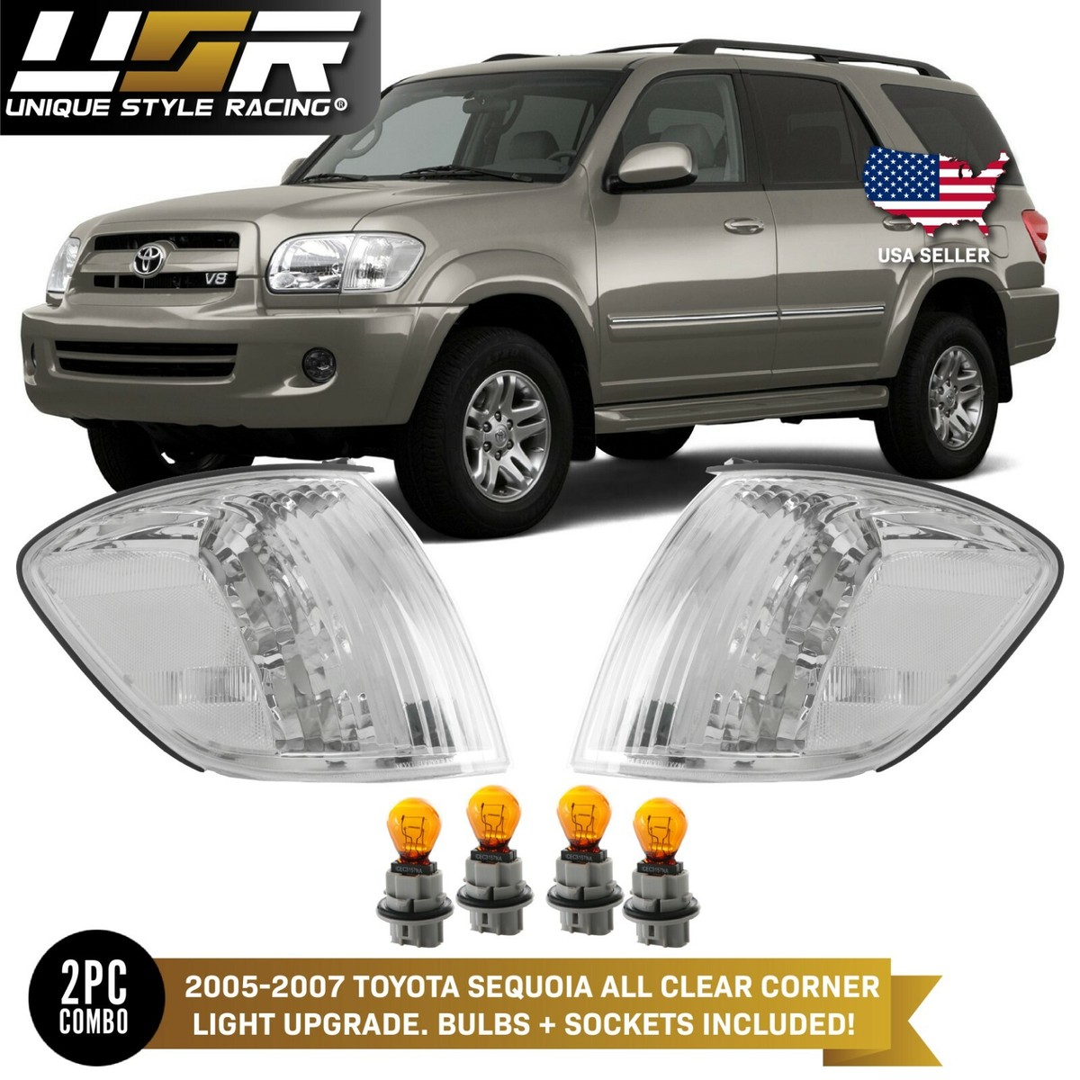 Apple - ウッディー JDM All CLEAR Corner Turn Signal Light Set w/ Bulbs For 2005