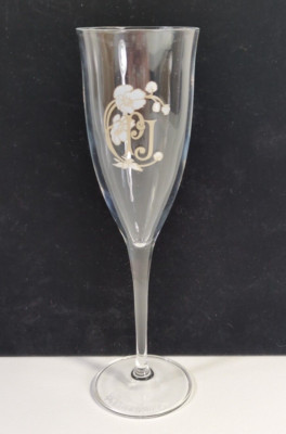 PERRIER JOUET 8'' Crystal Champagne Flute Glass - Anemone Flowers & ''PJ'' Monogram
