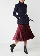 Ted Baker Navy Wool Cashmere Scallop Funnel High Neck Belt Wrap Dress Coat 3 12