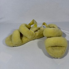 UGG Oh Yeah Yellow Shearling Slingback Platform Slides Sandals Womens 7