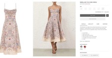 Zimmermann Blue Floral Sweetheart Linen Midi Dress Sleeveless Zip Size 2