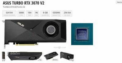 ASUS TURBO RTX 3070 V2 8GB GDDR6 Graphics Card 1x HDMI 3x DP TURBO-RTX3070-8G-V2