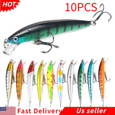 10 PCS Fishing Lures Minnow Baits Crankbaits Jerkbait Set Hooks Bass Tackle US