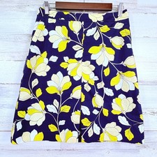Talbots Petites Navy Floral Yellow White A-Line Knee Length Skirt Size 4P