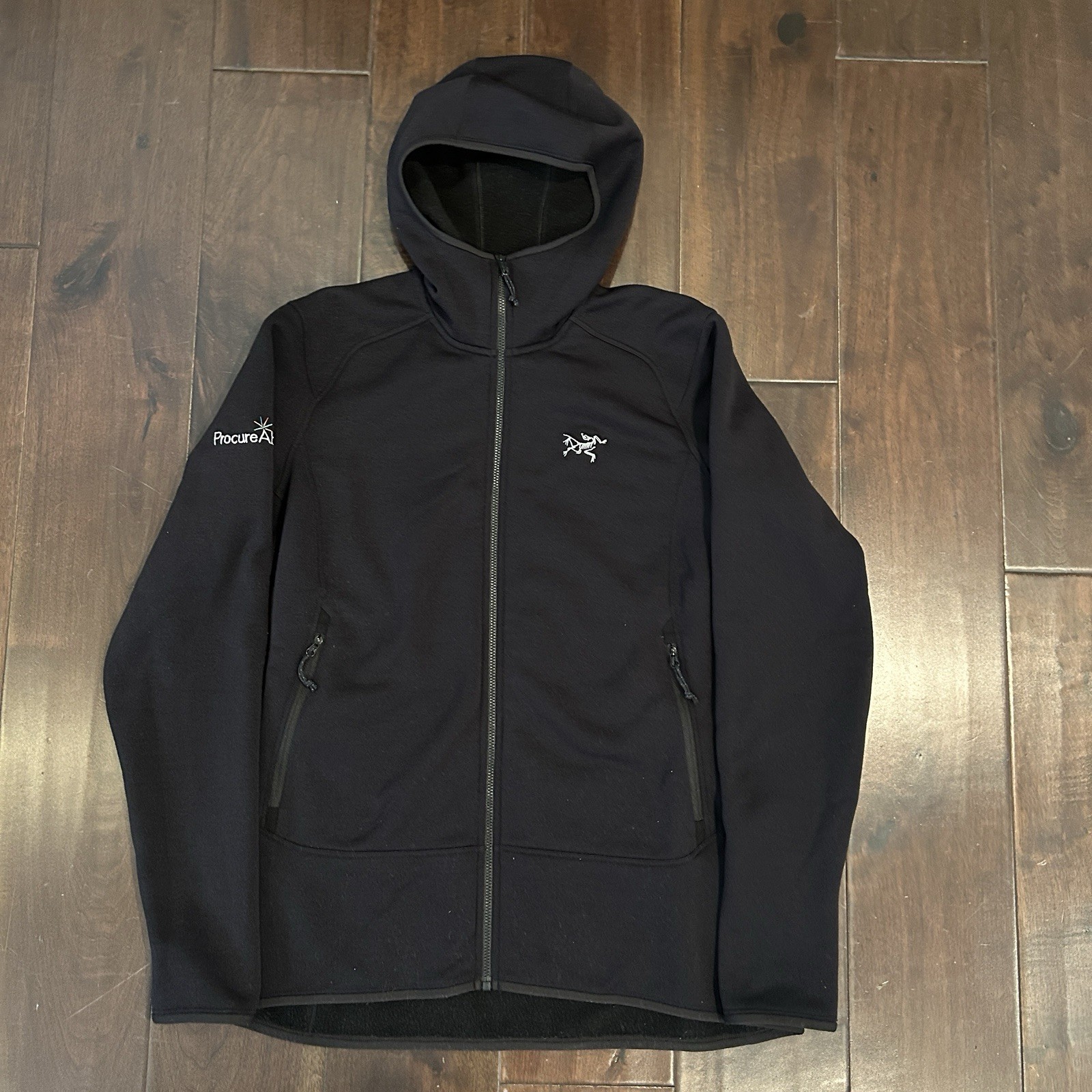 Arc'teryx Kyanite Hoody Large Elasticizzato Pile Full Zip Felpa con Cappuccio Giacca Nero