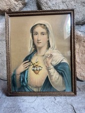 Vtg Pair Sacred Heart Jesus Immaculate Heart Mary Framed Catholic Framed Prints