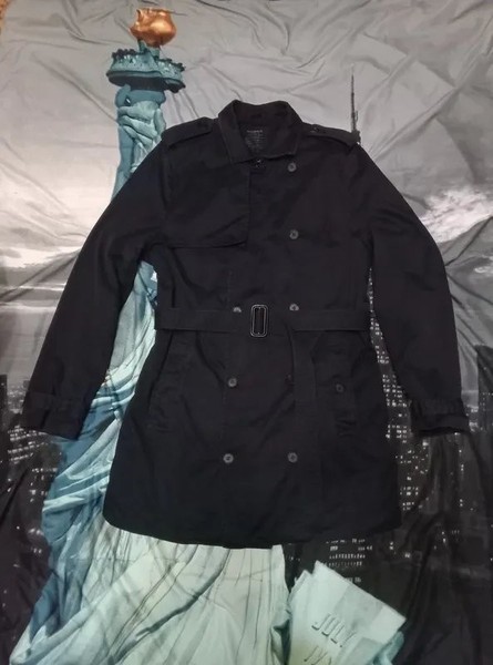 Men AllSaints Trench Coat Black Cotton 42 / XL /