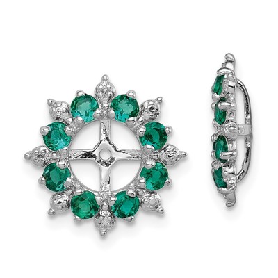 Sterling Silber Rhodium Diamant & Laborgefertigter Smaragd Ohrring Jacken