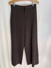 UNIQLO Women's Brown Pleated Wide-Leg High Rise Twill Dress Pants Pockets L