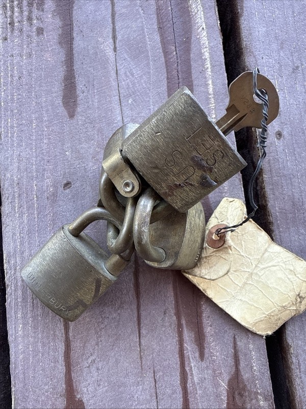WWII Padlocks Set of 4 US Military Waterbury Brass Padlock