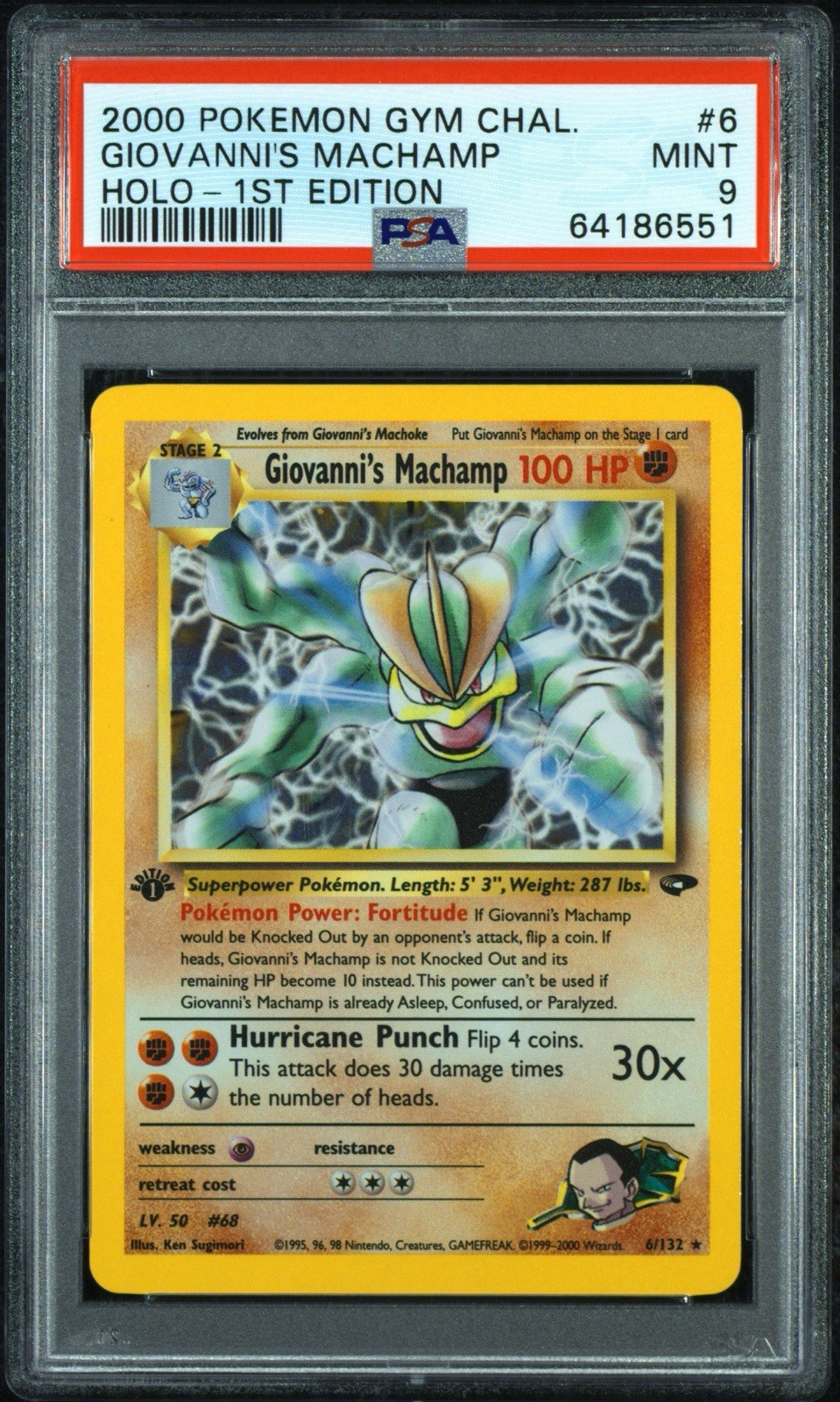 2000 Pokémon Gym Chall Holo Rare Giovanni’s Machamp First Edition 6/132 PSA 9