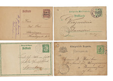 4 historische Postkarten / Ganzsachen Bayern & Württemberg um 1895-1897
