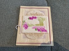 Antique Small Embossed Floral Christmas Greetings Card Pink British Manufacture