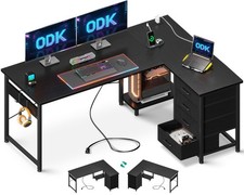 ODK Corner Desk with Drawers L Shaped Computer Desk 135 x 100 cm Black