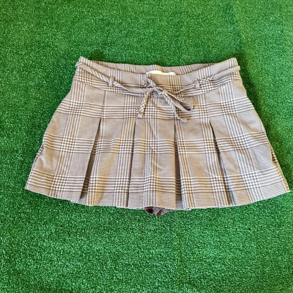 Minifalda corta Hollister para mujer tiro medio marrón pata de gallo cintura atada talla M Foto 2 de 4