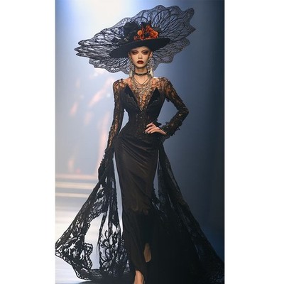 Gothic Black Victorian Evening Dresses Ruched Satin Vampire Ball Halloween Dress