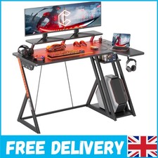 Efficient Gaming Desk with Sturdy Z-Legs, LED Lights & Storage, 120cm Black