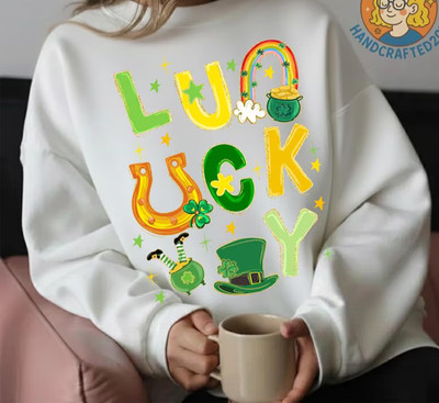 Lucky Shamrock Blessed Vibes Crewneck Sweatshirt St Patrick's Day Irish Gift