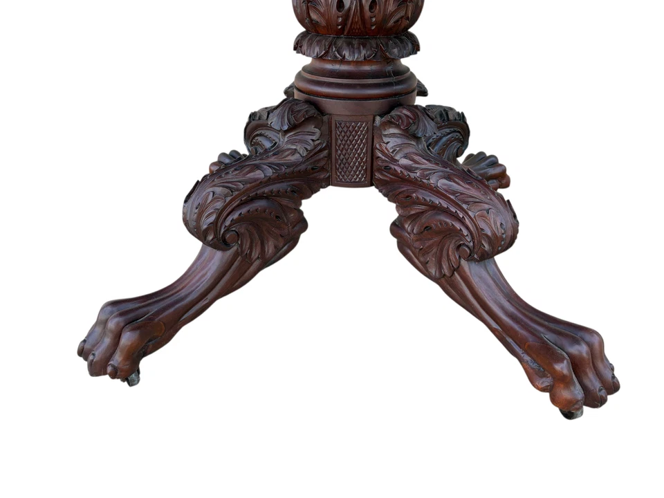 Antique American Drop Leaf table Federal Empire Mahogany Brass Acanthus Paw Feet - Image 3 of 4