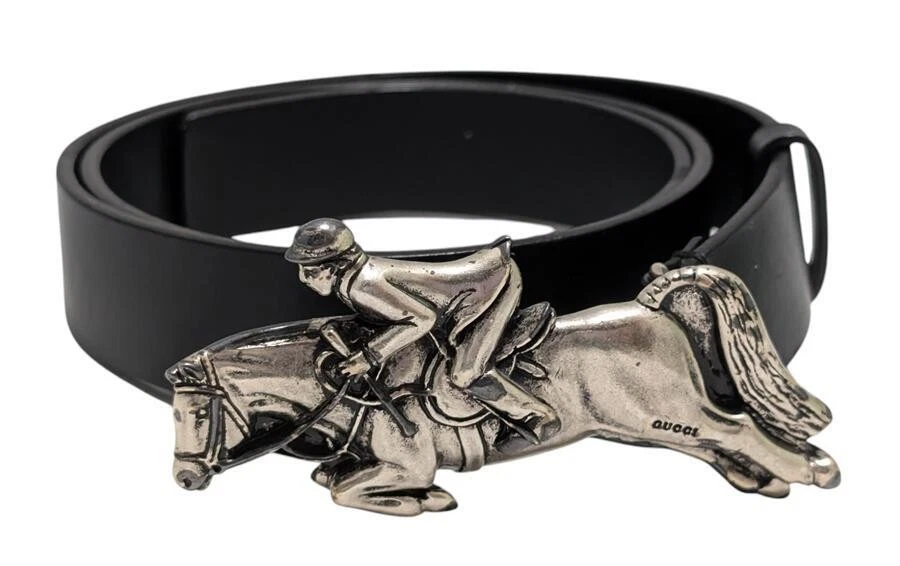 Ceinture Gucci Horsebit 85 cm cuir noir boucle métal équitation logo occasion