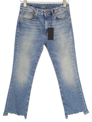 R13 Kick Damen Jeans 27 Cropped Jasper Stretch Blau Distress Zip Fly *