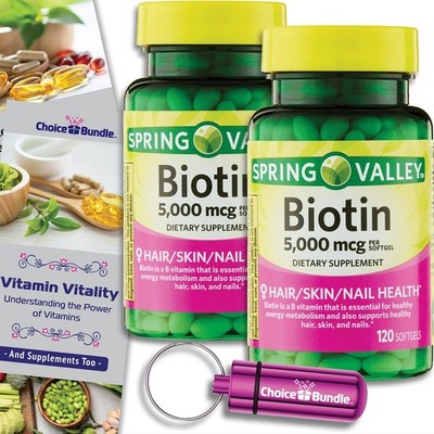 Spring Valley Biotin 5000 mcg Hair Skin Nails 120 Ct Pill Case 2Pk