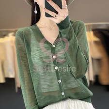 Lady Knitted Cardigan Kintwear Sheer Bolero Shrug Tops Jacket Coat V Neck Casual