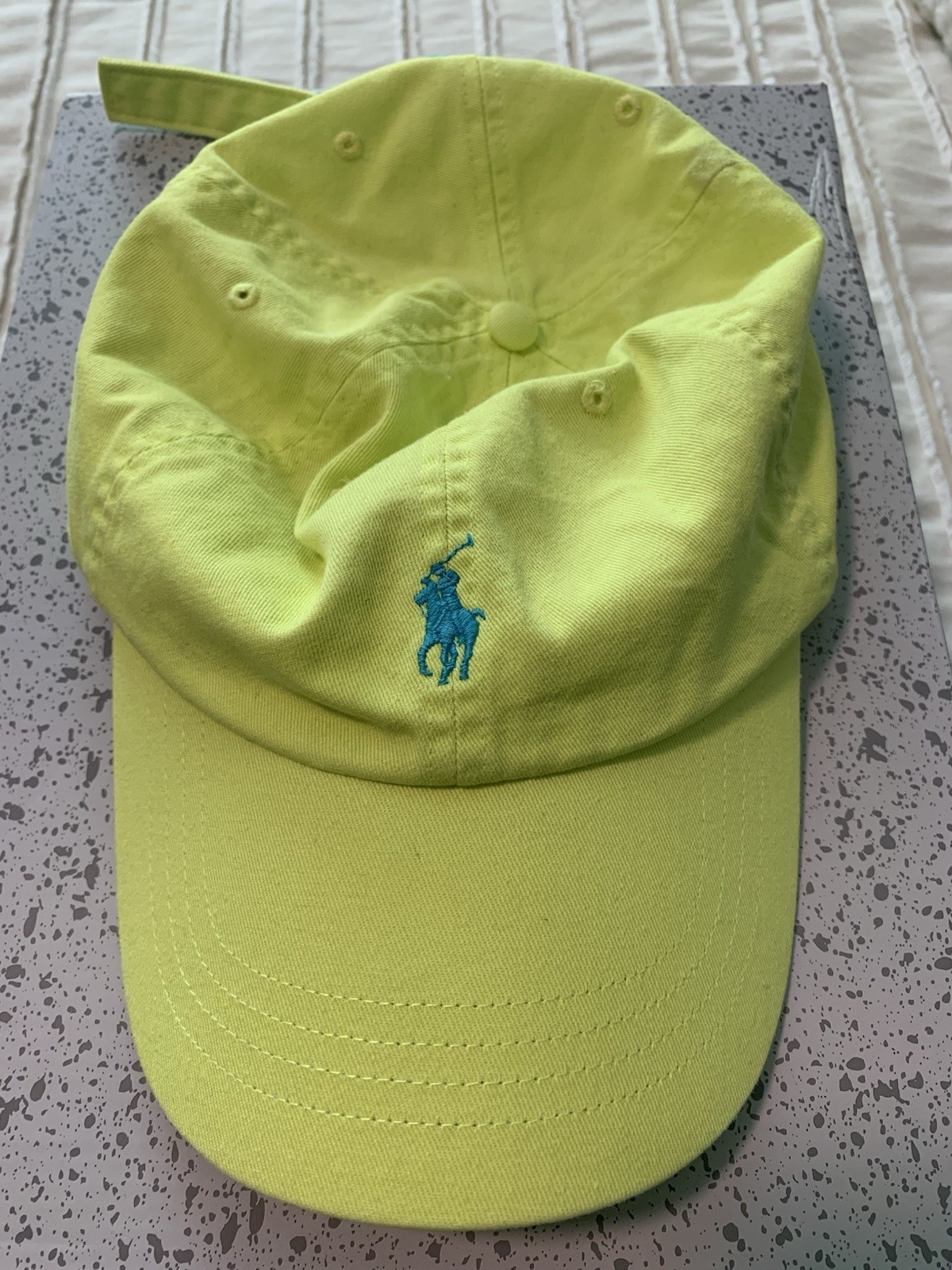 Cappello da baseball Polo Ralph Lauren berretto giallo blu pony chino OSFM strapback.