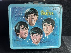 THE BEATLES RARE find Metal Lunchbox with Aladdin made Thermos 1965 Vintage Blue