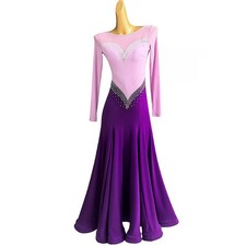 Latin Tango Waltz Modern Dance Performance Dress Standard Rhinestones Long Dress