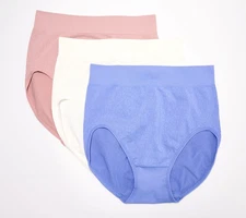 Breezies Set of 3 Cooling Comfort Seamless Hi-Cut Panties Bleached Denim M New