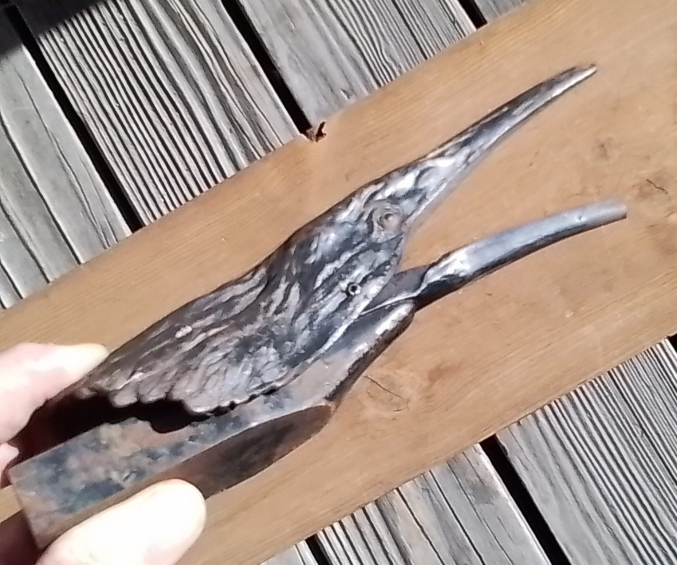 Antique Cast Iron RAVEN'S HEAD 8" Messenger ☆ Beak Holds Cards & Letters