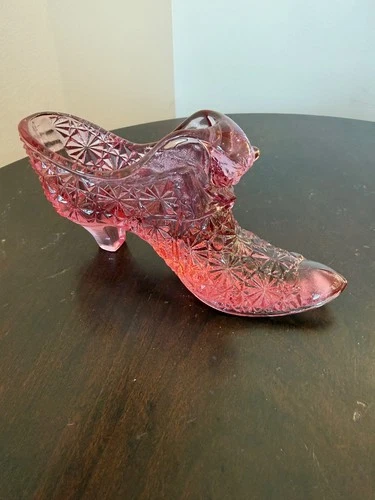 Vintage Fenton Cranberry Glass Cabbage Rose Shoe