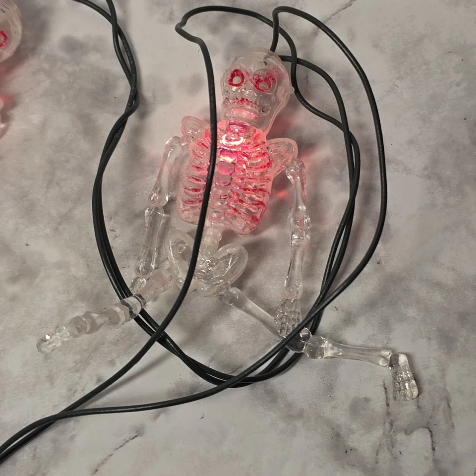 Cadena de luces rojas vintage parpadeante esqueleto aterrador Halloween juego de 10 luces decoración Foto 4 de 4