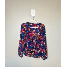 INC International Concepts • Abstract Print Faux Wrap Top Long Sleeve Size Large