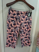 Counterparts Super Stretch Capris Coral Leaves/Navy Sz. 10Petites NWT