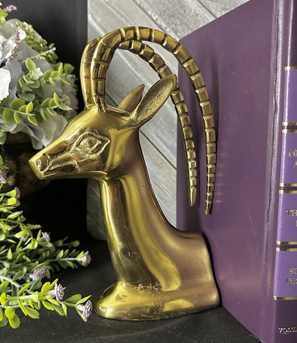 Brass Ibex Gazelle Bookends Vintage Solid Brass Elk Book Ends Deer Book Holders - Picture 7 of 8