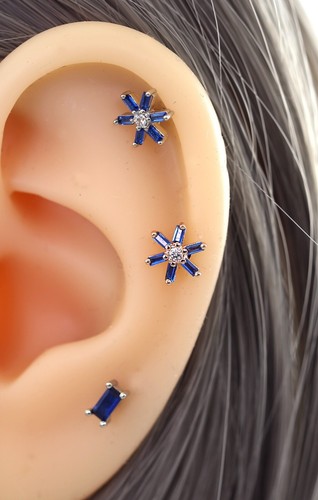 Color Gem Helix Conch Ear Climber Cartilage Ring Ball Bar Stud Piercing Earring - Picture 23 of 157
