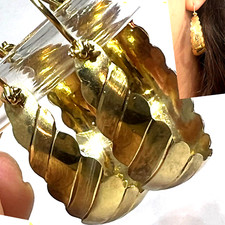 GOLd 14k Hoop earring round wide thick oro solid gift 11mm 32x43mm 1.20" big