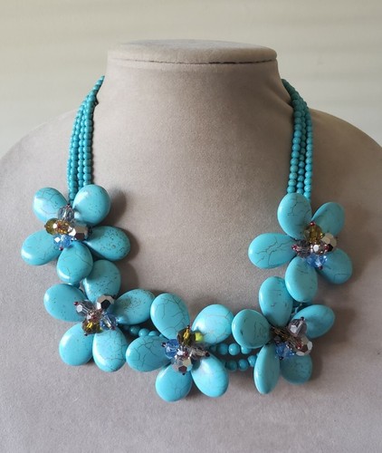 STUNNING Joan Rivers large runaway Turquoise crystal necklace chocker - Picture 2 of 7