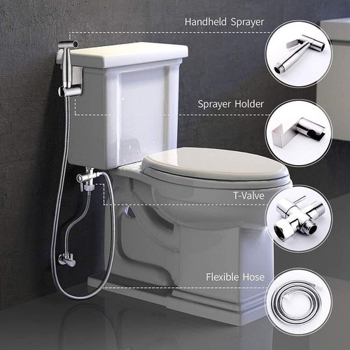 Stainless Steel Bidet Spray Shower Head Handheld Toilet Shattaf Adapter Hose kit - Picture 7 of 14